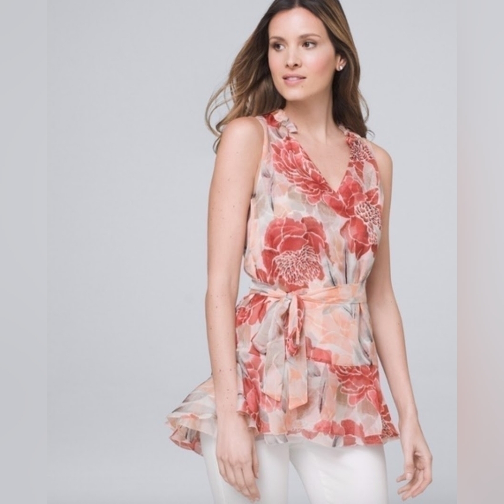 White House Black Market Small Floral Tunic Blouse - Picture 1 of 6